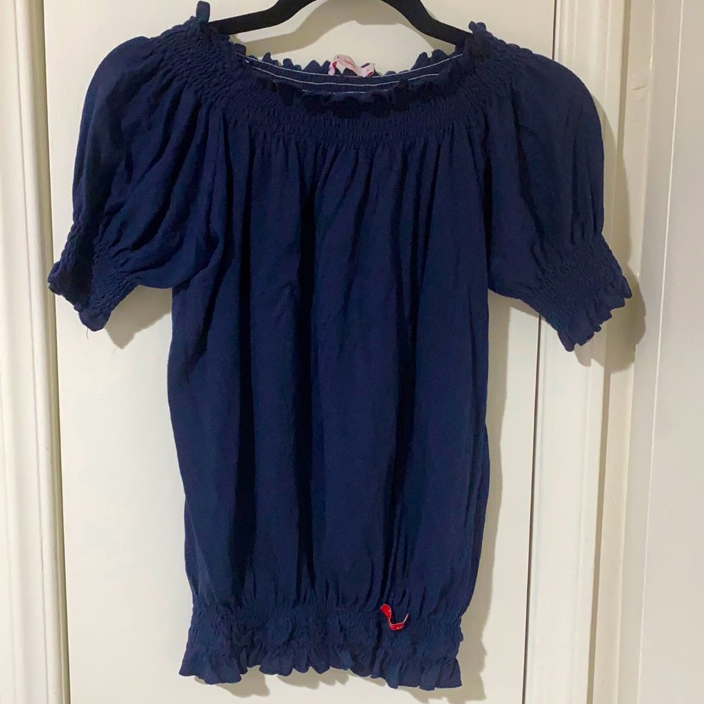 Size:Large Blue Top Off Shoulder